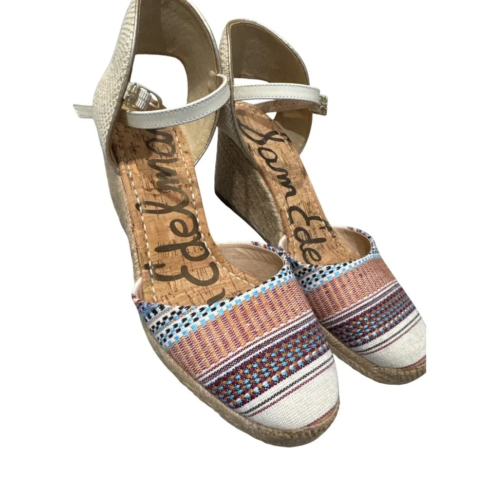 Sam Edelman Payton Espadrille Wedge sandal  striped upper cork jute wedge NWOT 9